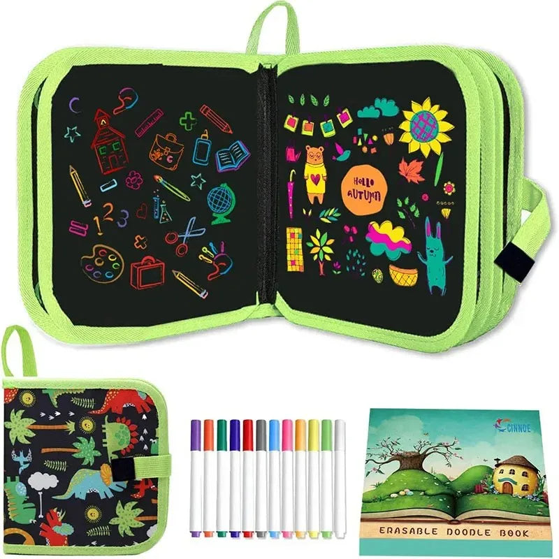 Erasable Doodle Book for KidsToddlers Toys Reusable Drawing Pads with 12 Watercolour Pens Preschool Toy Trip Writing Painting Set