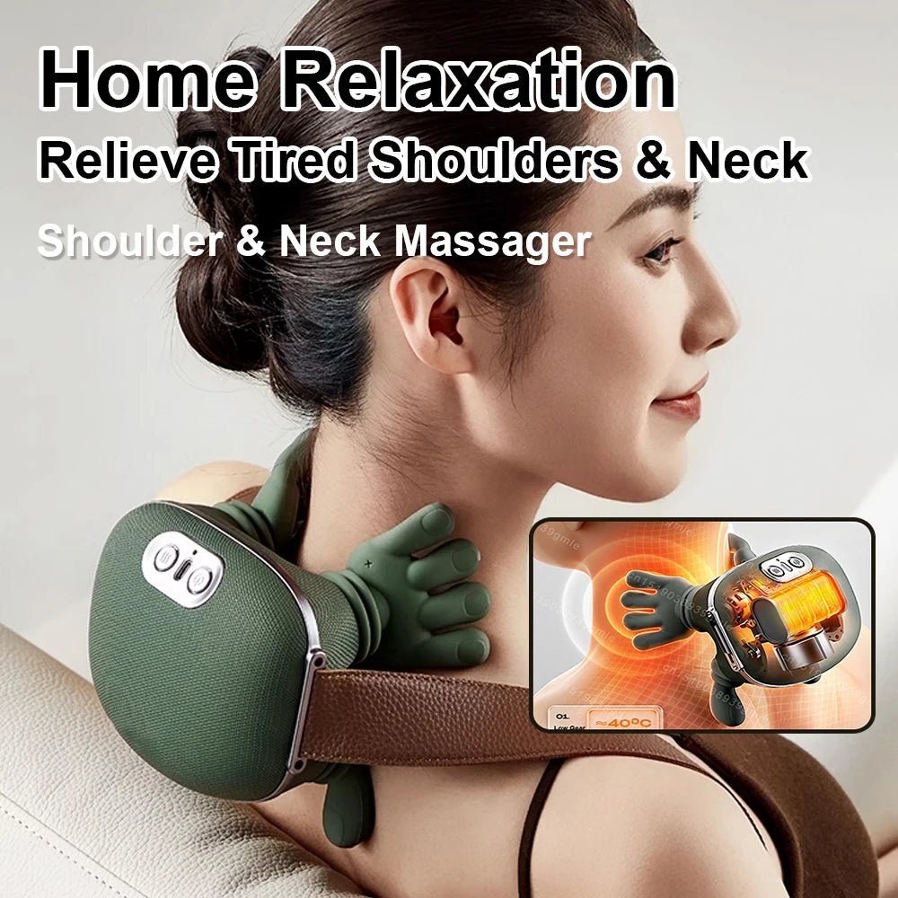 Bionic Neck Shoulder Massager Heated Back Massagers Electric Kneading Muscles Massage Pillow Neck Waist Leg Body 3-Level Modes