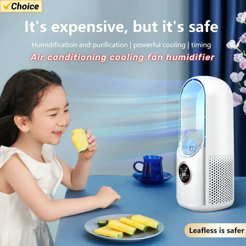 Portable Mini Air Conditioner USB Air Cooler Bladeless Electric Fan 6-speed Silent Timed Air Conditioner Cooling Fan Humidifier