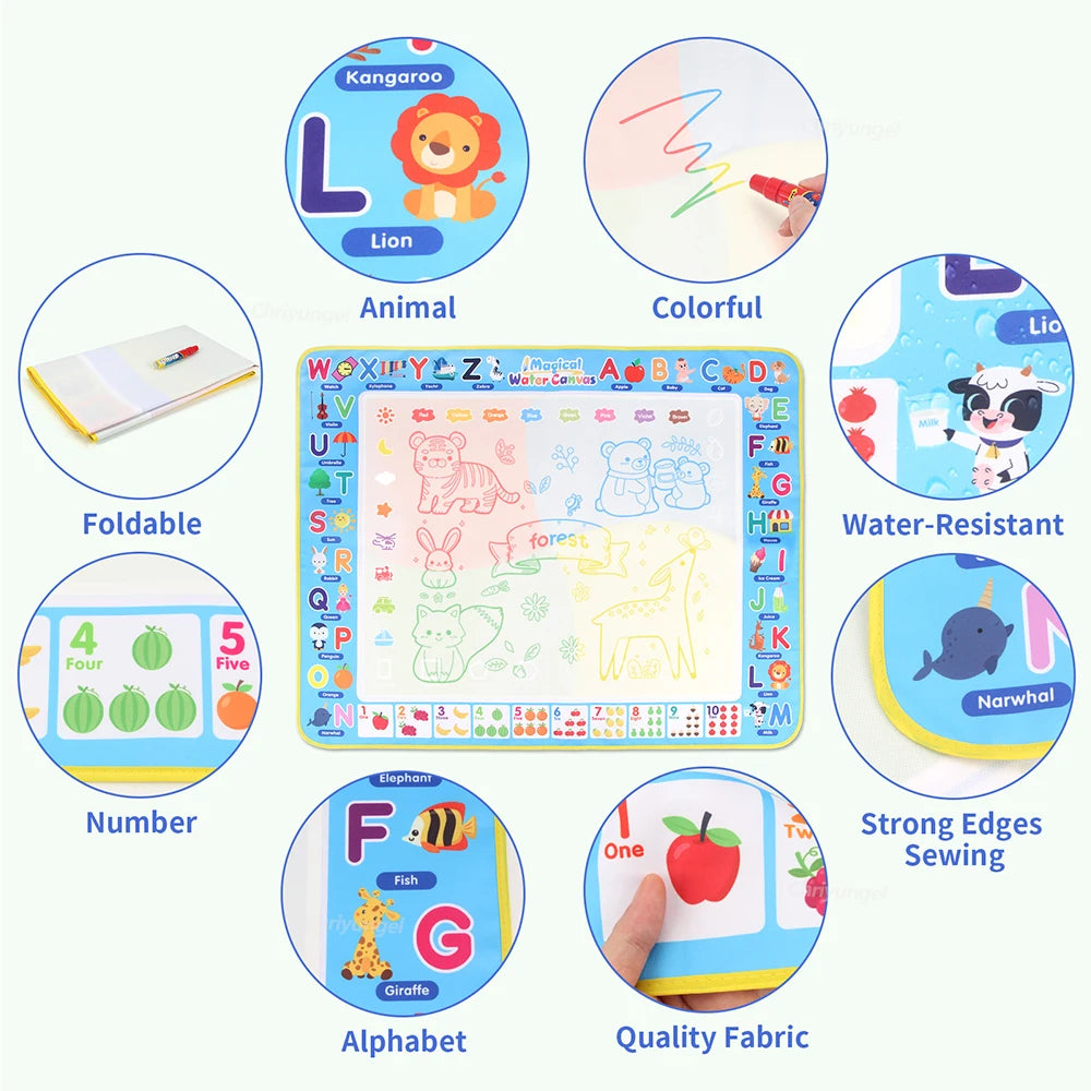 Magic Water Drawing Mat Set Reusable Doodle Painting Board Carpet Montessori Educational Toys for Kids Gifts, Multiple Sizes