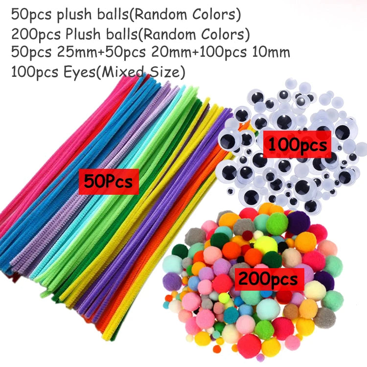 Plush Stick / Pompoms Rainbow Colours Shilly-Stick Educational DIY Toys Handmade Art Craft Creativity Developing Toys GYH