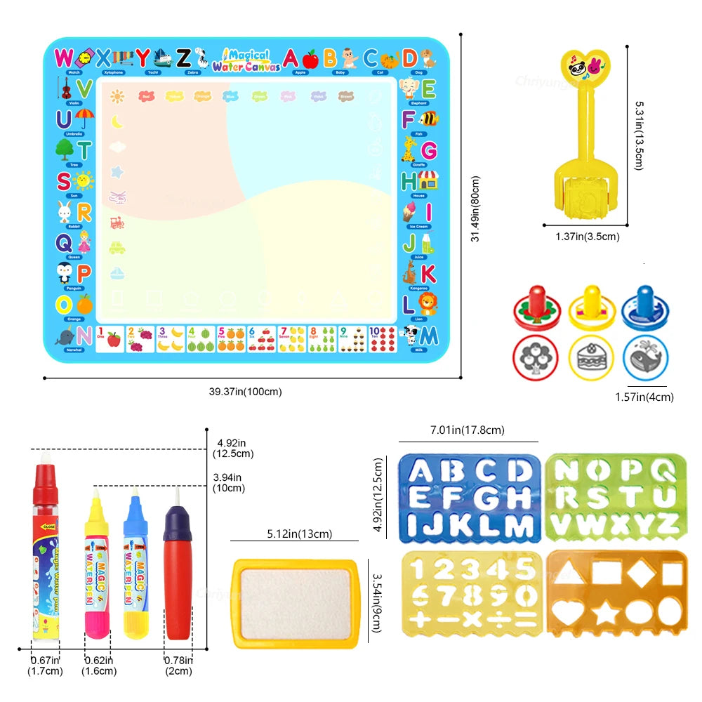 Magic Water Drawing Mat Set Reusable Doodle Painting Board Carpet Montessori Educational Toys for Kids Gifts, Multiple Sizes