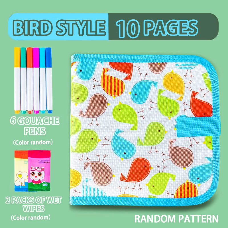 Erasable Doodle Book for KidsToddlers Toys Reusable Drawing Pads with 12 Watercolour Pens Preschool Toy Trip Writing Painting Set