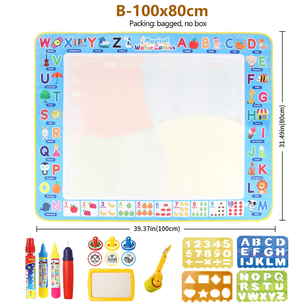 Magic Water Drawing Mat Set Reusable Doodle Painting Board Carpet Montessori Educational Toys for Kids Gifts, Multiple Sizes
