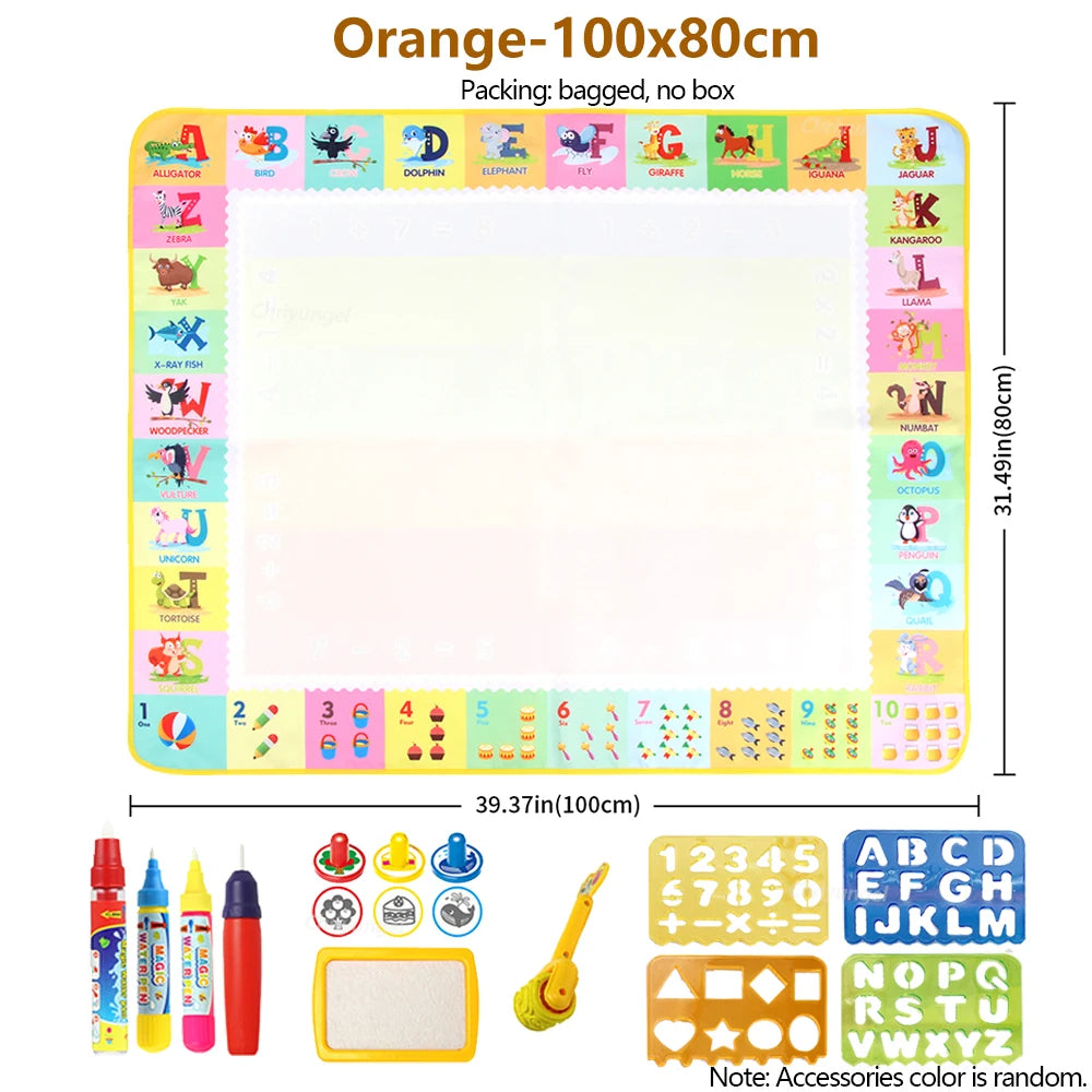 Magic Water Drawing Mat Set Reusable Doodle Painting Board Carpet Montessori Educational Toys for Kids Gifts, Multiple Sizes
