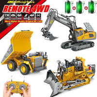 4WD Remote Control Excavator 4x4 Alloy Dump Truck Bulldozer Radio Model RC Car Construction Vehicle Toy Children Kids Gifts