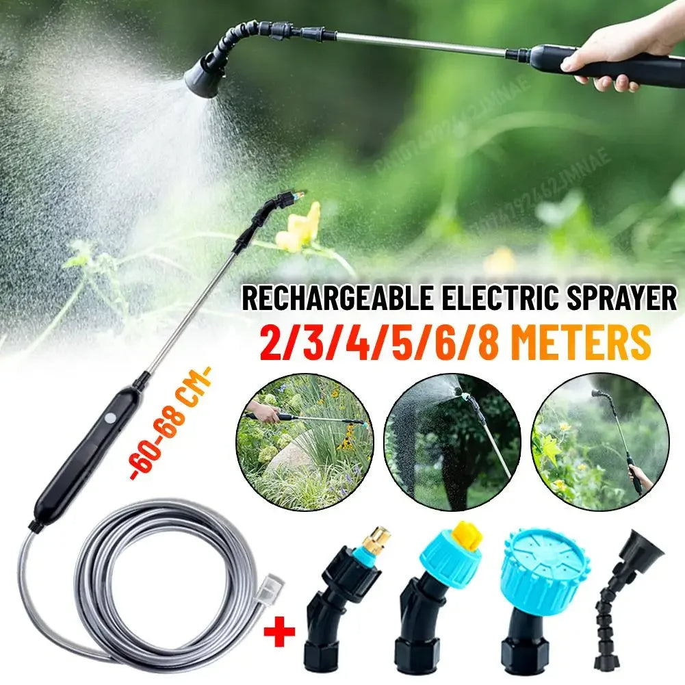 Electric Sprayer with 2 Nozzles Garden Watering Spray Gun with 2/4/6/m Pipes Type-C/USB Telescopic Handle Irrigation Tools