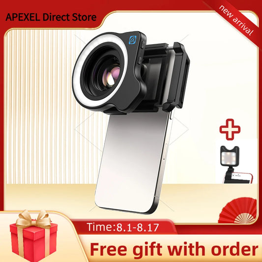 APEXEL Lens Light with 37-52mm Adapter Ring Used for Camera and Phone Macro Photography Mobile Phone Fill Light & Camera Fill Light