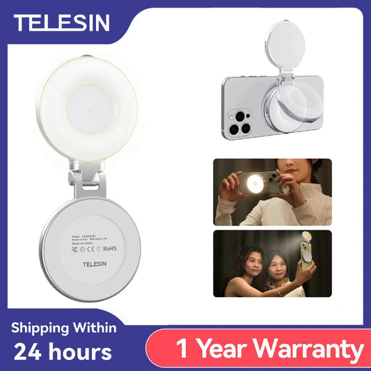 TELESIN Smartphone Magnetic Fill Light Mini Selfie Light 3 Modes Adjustable Brightness for Iphone XIAOMI HUAWEI SAMSUNG Phone