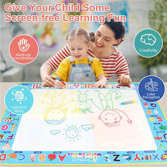 Magic Water Drawing Mat Set Reusable Doodle Painting Board Carpet Montessori Educational Toys for Kids Gifts, Multiple Sizes
