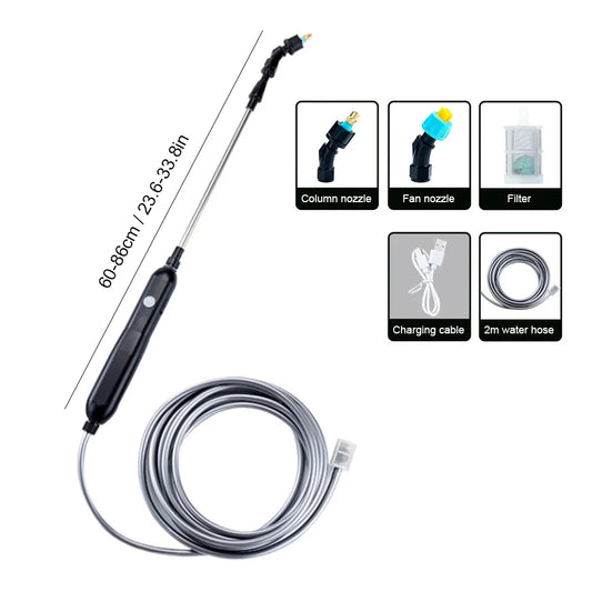 Electric Sprayer with 2 Nozzles Garden Watering Spray Gun with 2/4/6/m Pipes Type-C/USB Telescopic Handle Irrigation Tools