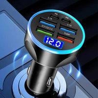 66-250W PD 6in1 Car Charger QC3.0 Fast Charge with Digital Display Universal Cigarette Lighter Adapter for iPhone Samsung Xiaomi