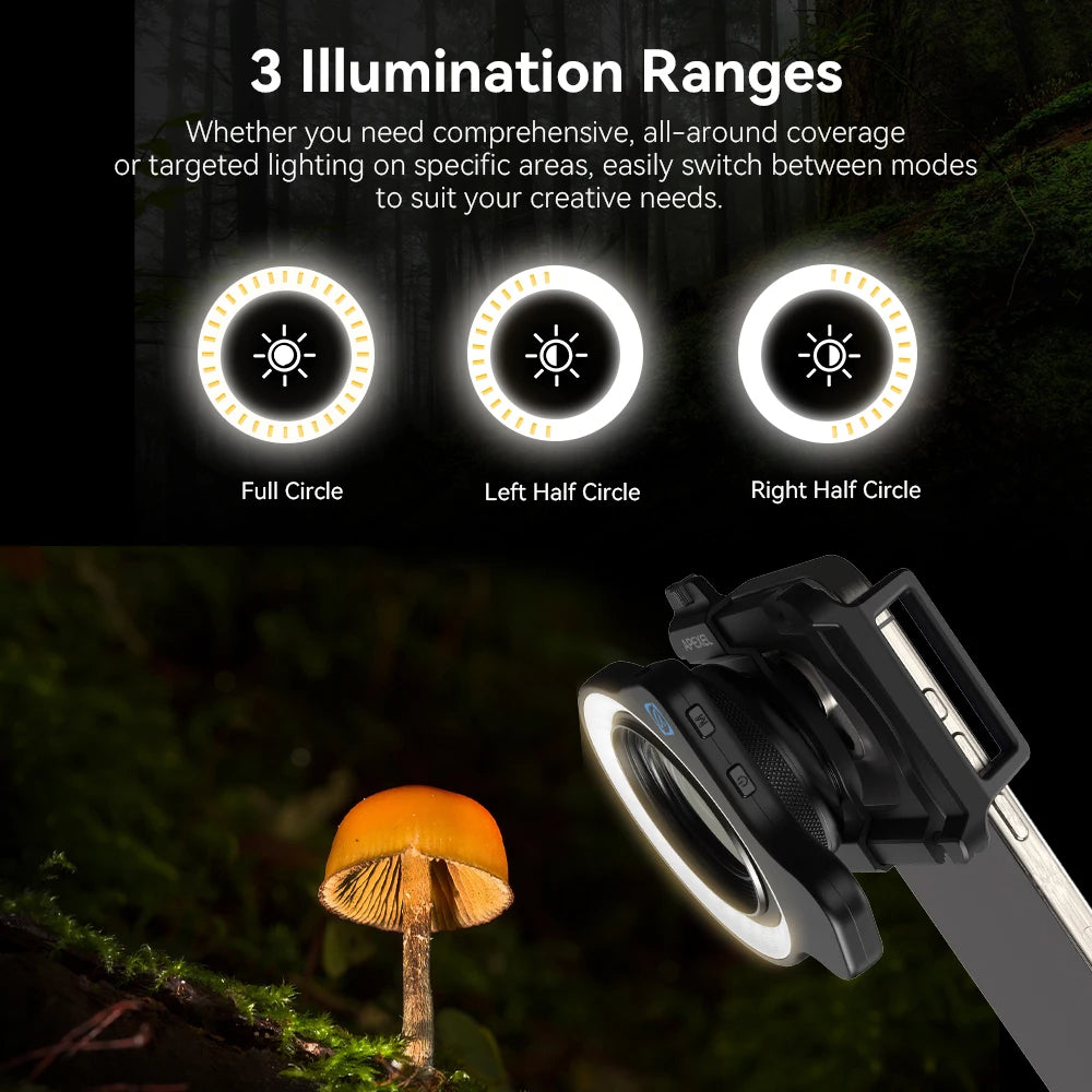 APEXEL Lens Light with 37-52mm Adapter Ring Used for Camera and Phone Macro Photography Mobile Phone Fill Light & Camera Fill Light
