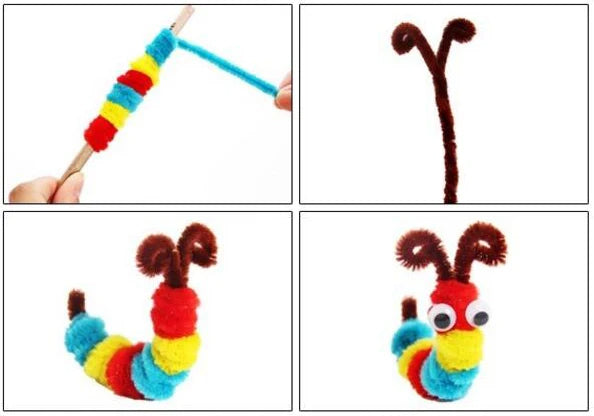 Plush Stick / Pompoms Rainbow Colours Shilly-Stick Educational DIY Toys Handmade Art Craft Creativity Developing Toys GYH