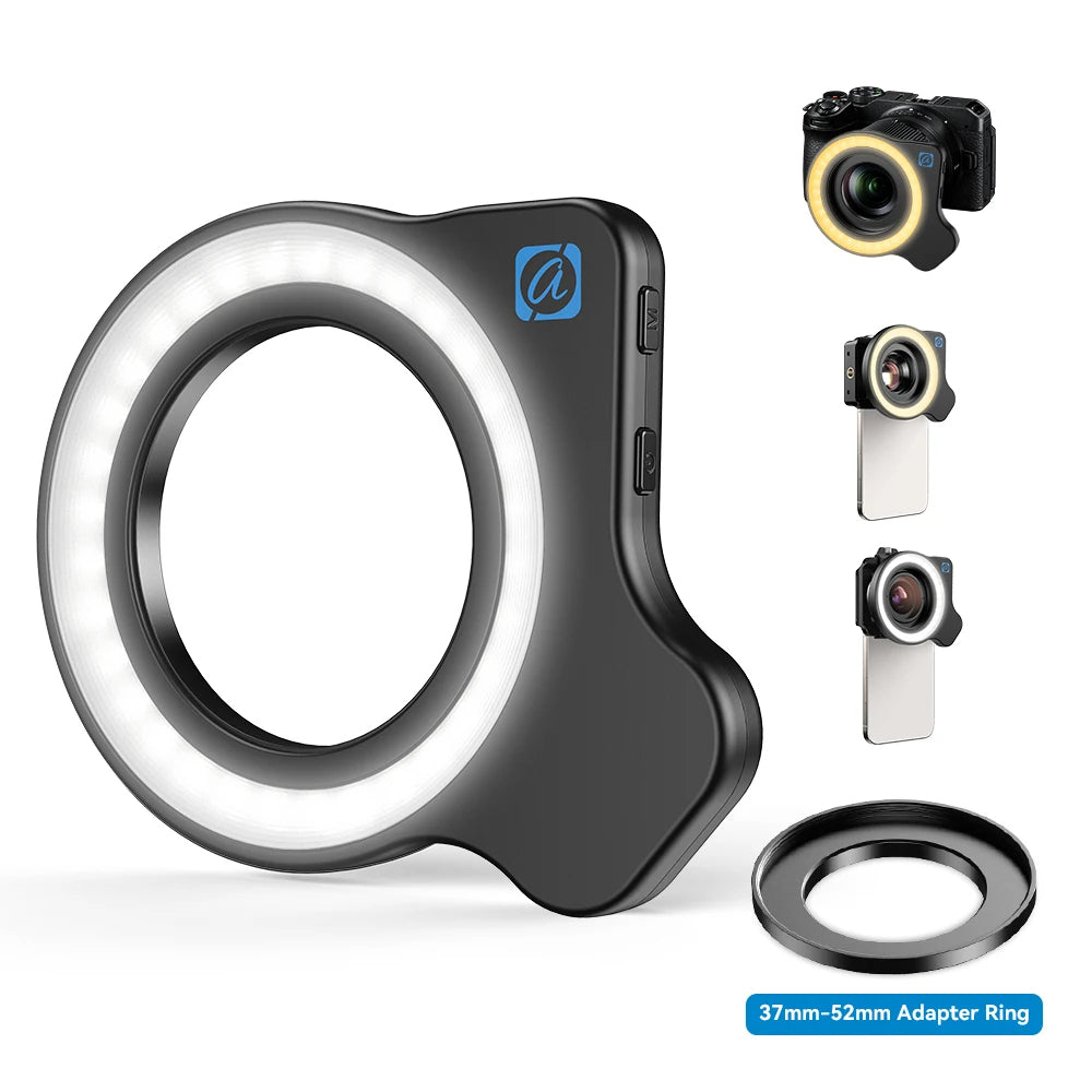 APEXEL Lens Light with 37-52mm Adapter Ring Used for Camera and Phone Macro Photography Mobile Phone Fill Light & Camera Fill Light
