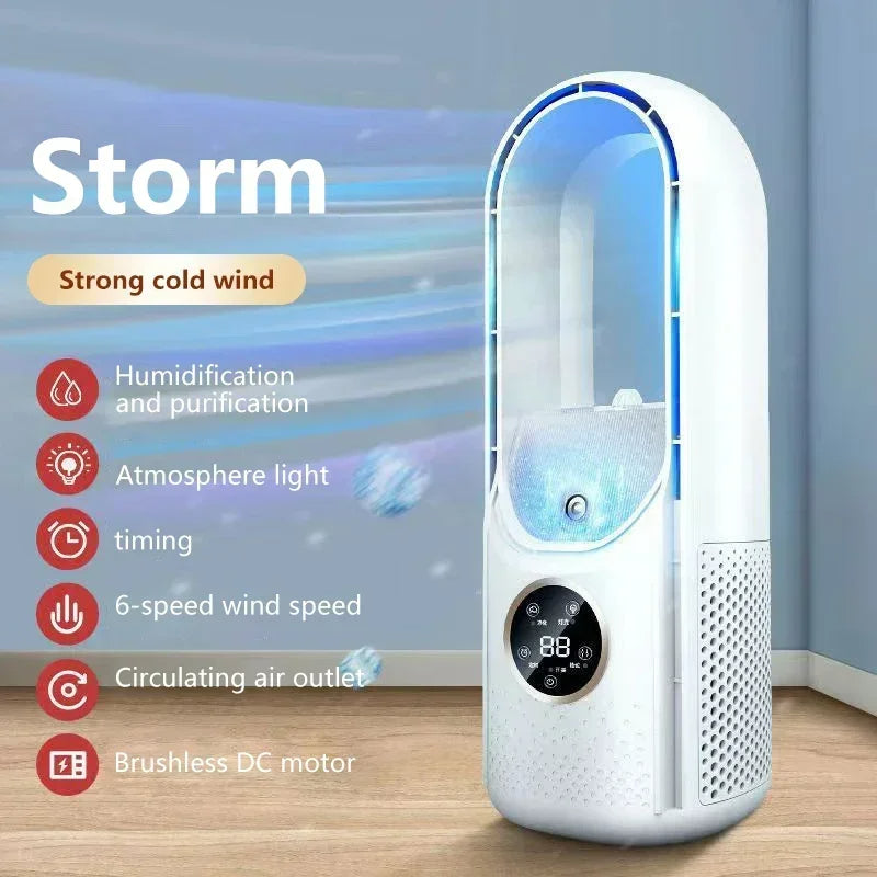 Portable Mini Air Conditioner USB Air Cooler Bladeless Electric Fan 6-speed Silent Timed Air Conditioner Cooling Fan Humidifier