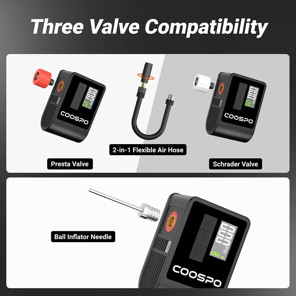 COOSPO Mini Electric Air Pump Portable Digital Inflator 120PSI 500mAh MTB Road Bike Accessories for Bike Schrader Presta Tires