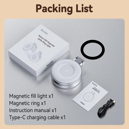 TELESIN Smartphone Magnetic Fill Light Mini Selfie Light 3 Modes Adjustable Brightness for Iphone XIAOMI HUAWEI SAMSUNG Phone